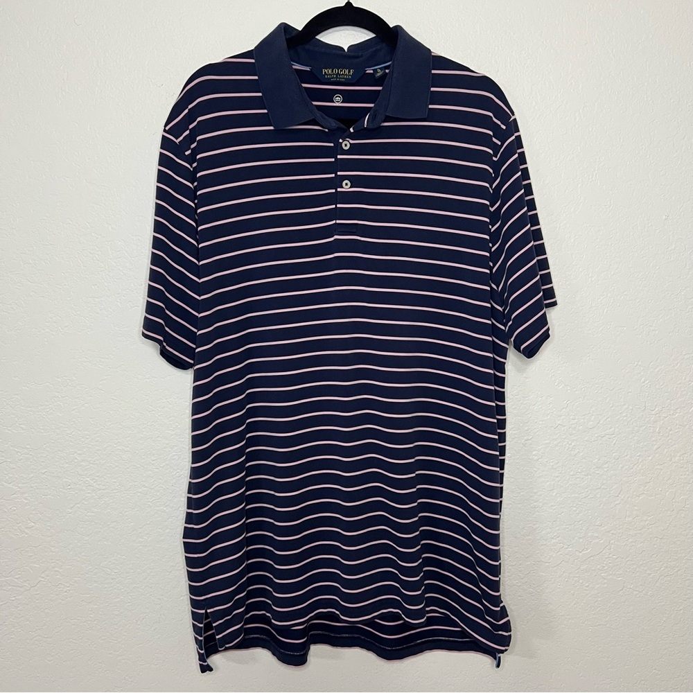 Polo Golf Ralph Lauren‎ Navy Blue & Pink Striped Soft Polo Sport Men’s Size XL